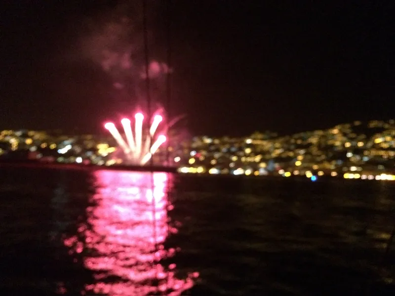 Fireworks over Funchal reflected in the bay at night