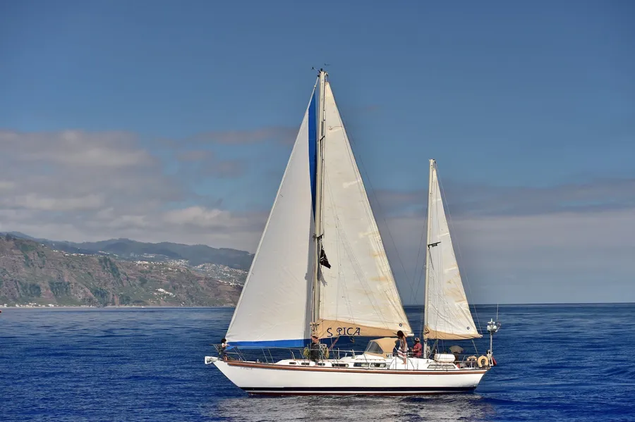 Spica under full sail off the coast of Madeira